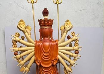 千手観音 手彫り木彫り仏像 全高25cm 風水では財物や幸せをかき集める像 木彫り 仏像 千手観音 座像 楠製 千手観世音 菩薩 像 – 念珊閣仏像